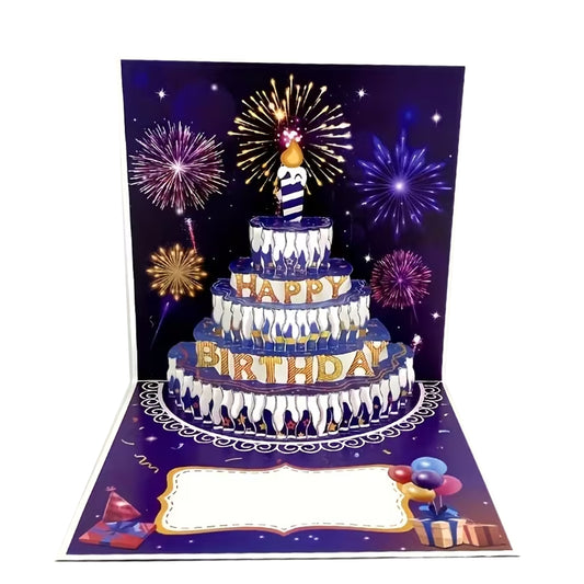 Kabukis 3D Pop-Up Happy Birthday Card β Stunning Cake & Fireworks Design
