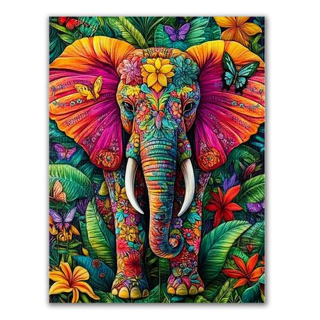 Large 5D Diamond Painting Kit Elephants & Flowers - Stunning Art 40x30
