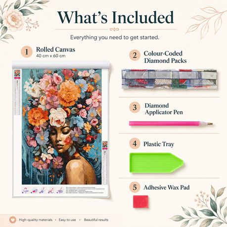 Kabukis 5D DIY Diamond Painting Floral Portrait 40x60cm - Breathtaking Kit