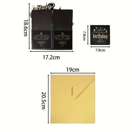 3D Pop-up Birthday Card Set - Elegant Black & Gold Card for Him or Her