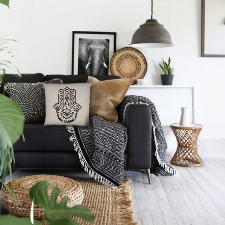 Glitter Printed Black Hamsa Hand Scatter Cushion