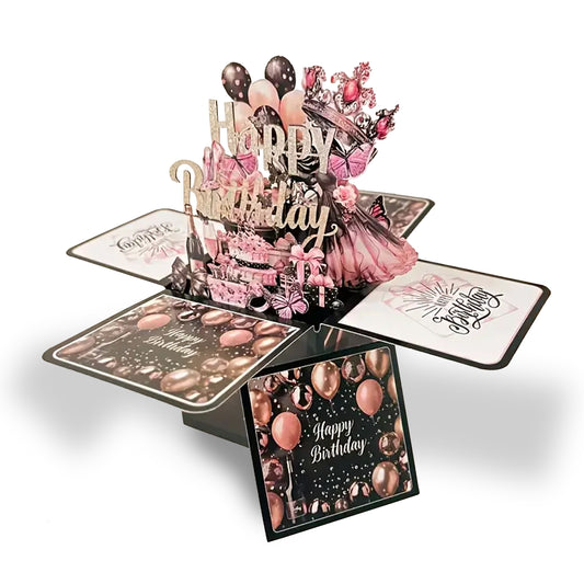 Black and Rose Gold 3D Pop-up Birthday Card Set-Elegant Surprise