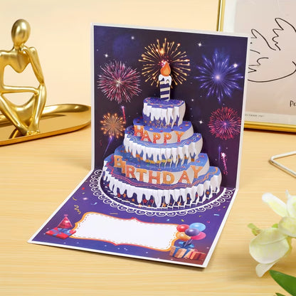 Kabukis 3D Pop-Up Happy Birthday Card – Stunning Cake & Fireworks Design