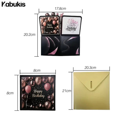 Black and Rose Gold 3D Pop-up Birthday Card Set-Elegant Surprise