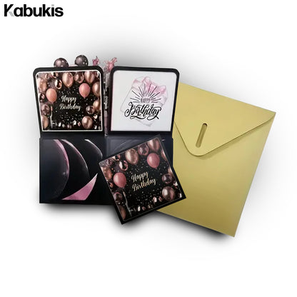 Black and Rose Gold 3D Pop-up Birthday Card Set-Elegant Surprise