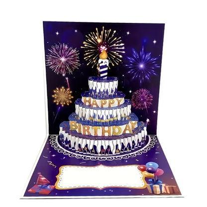 Kabukis 3D Pop-Up Happy Birthday Card – Stunning Cake & Fireworks Design