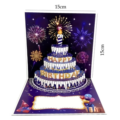 Kabukis 3D Pop-Up Happy Birthday Card – Stunning Cake & Fireworks Design