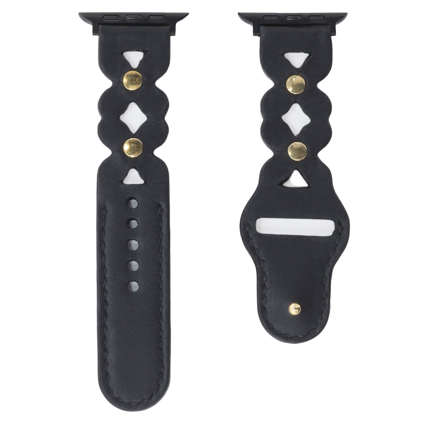 Petals and Studs Black Leather Watch Strap compatible with Apple Watch (42/44/45/49mm) - Handmade to order
