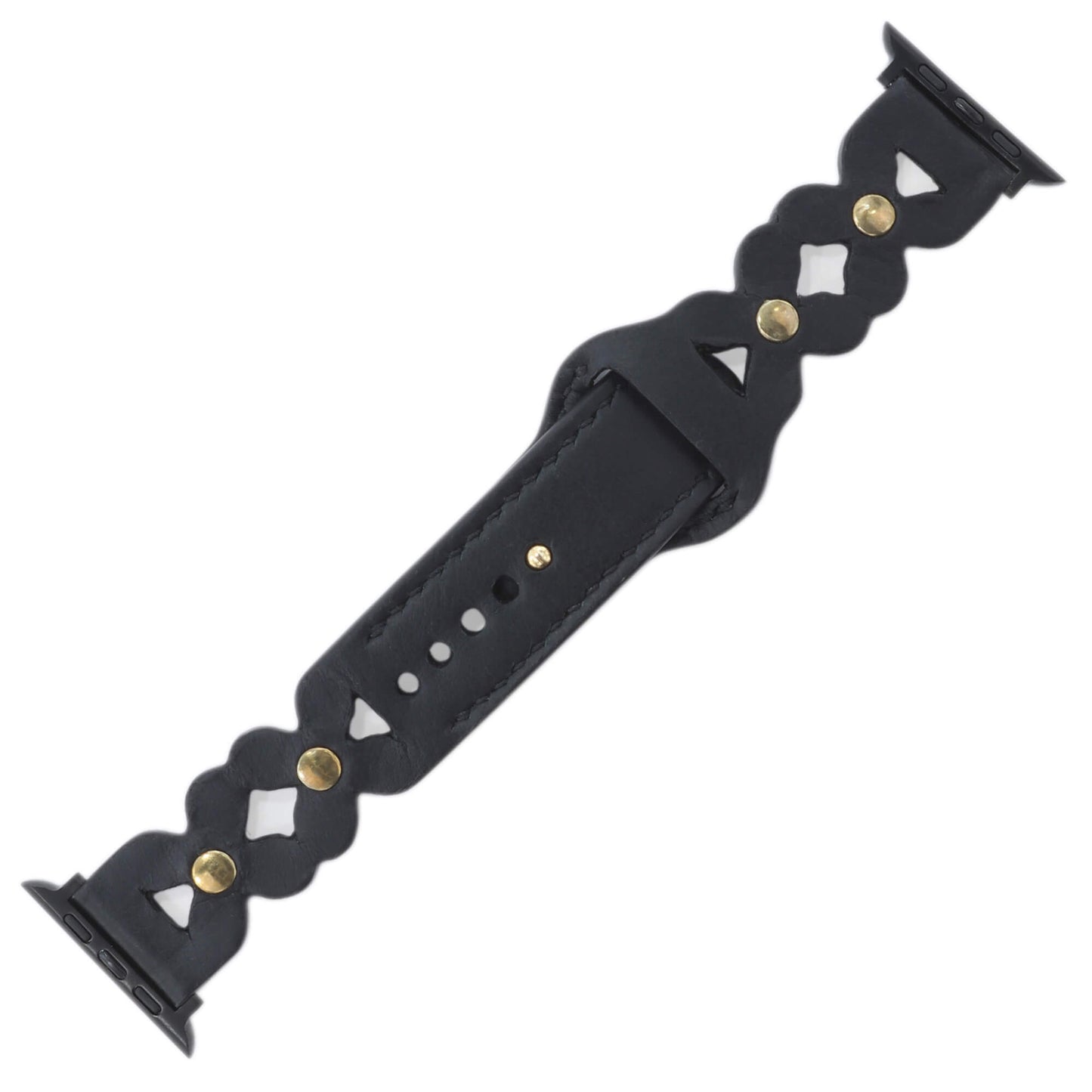 Petals and Studs Black Leather Watch Strap compatible with Apple Watch (42/44/45/49mm) - Handmade to order