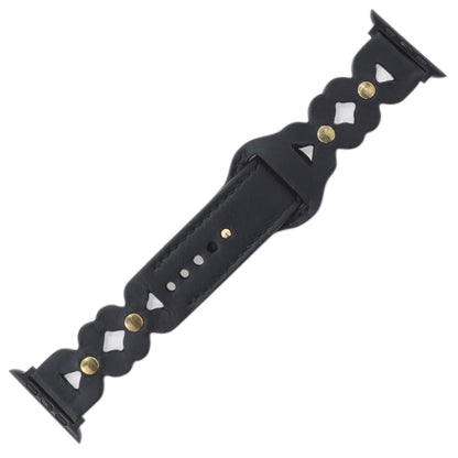 Petals and Studs Black Leather Watch Strap compatible with Apple Watch (42/44/45/49mm) - Handmade to order