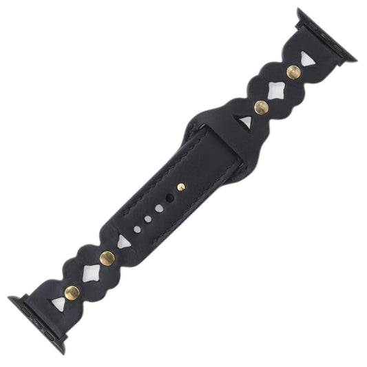 Petals and Studs Black Leather Watch Strap compatible with Apple Watch (42/44/45/49mm) - Handmade to order