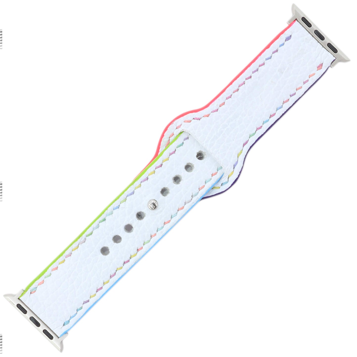 Multicolour-Stitched White Leather Watch Strap compatible with Apple Watch (42/44/45/49mm) - Handmade to order