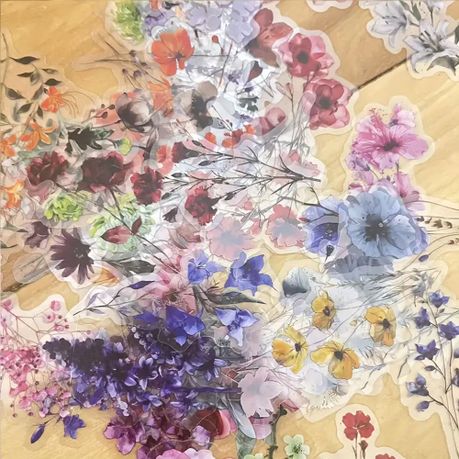 50pcs Transparent Floral Stickers PET Material, Self-Adhesive