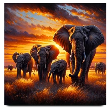 DIY Diamond Dot Art Painting Set - African Elephant Sunset Scene