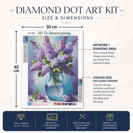 Kabukis 5D Diamond Dot Painting Vase Flower - Lilac Full Drill Kit 40x30cm