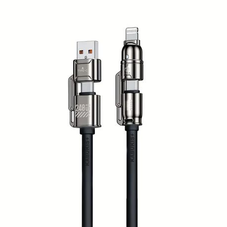 240W MAX 4in1 Fast Charger Cable - Powerful USB-C, Type-C & Lightning Black