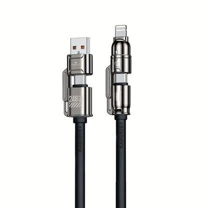 240W MAX 4in1 Fast Charger Cable - Powerful USB-C, Type-C & Lightning Black