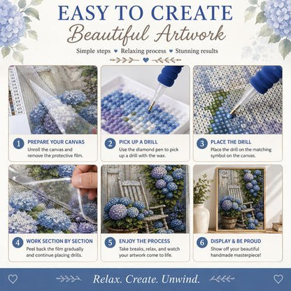 Kabukis 5D DIY Diamond Dot Painting Kit Hydrangea Garden 40x50cm -Beautiful