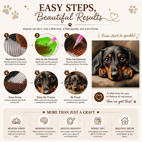 Kabukis Diamond Dot Painting Kit Soulful Dachshund Portrait 40x40cm - Cute