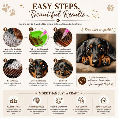 Kabukis Diamond Dot Painting Kit Soulful Dachshund Portrait 40x40cm - Cute