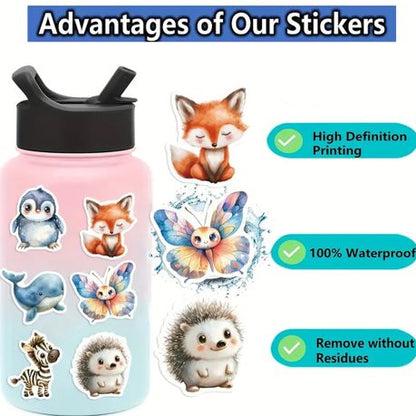 Kabukis 50pc Cartoon Animal Vinyl Stickers for Laptop, Mobile Phone, Tablet