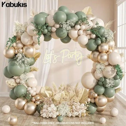 Kabukis 48 Pcs Sage Green, Golden & White Balloon Arch Kit - Easy Assembly