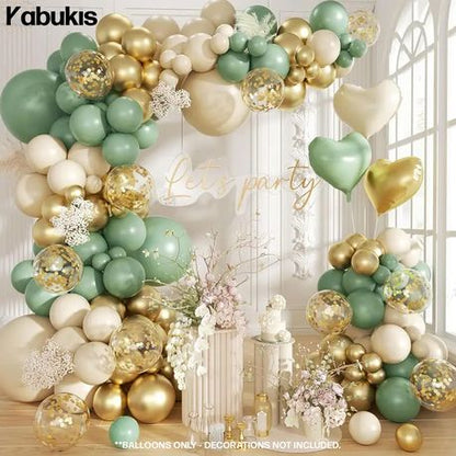 Kabukis 48 Pcs Sage Green, Golden & White Balloon Arch Kit - Easy Assembly