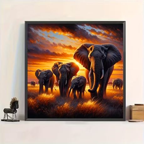 DIY Diamond Dot Art Painting Set - African Elephant Sunset Scene