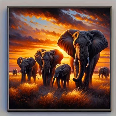 DIY Diamond Dot Art Painting Set - African Elephant Sunset Scene