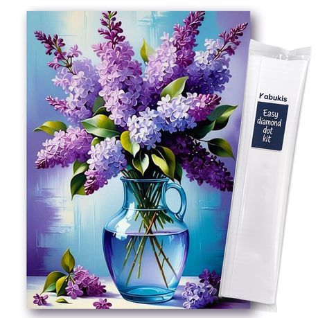 Kabukis 5D Diamond Dot Painting Vase Flower - Lilac Full Drill Kit 40x30cm