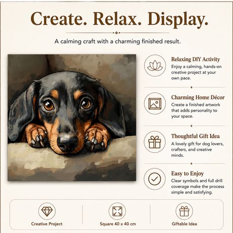 Kabukis Diamond Dot Painting Kit Soulful Dachshund Portrait 40x40cm - Cute