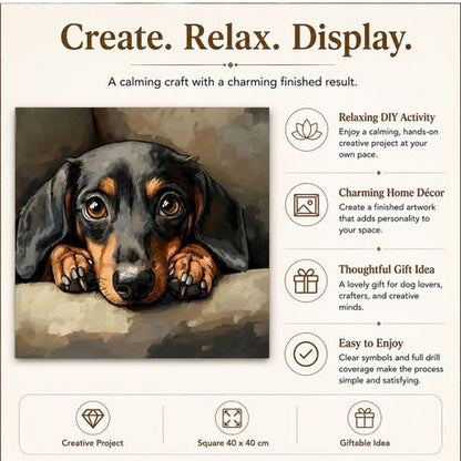 Kabukis Diamond Dot Painting Kit Soulful Dachshund Portrait 40x40cm - Cute