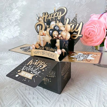 3D Pop-up Birthday Card Set - Elegant Black & Gold Card for Him or Her