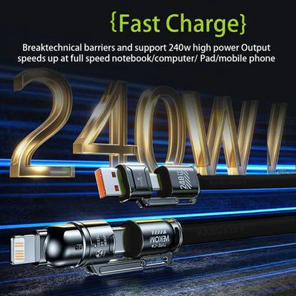 240W MAX 4in1 Fast Charger Cable - Powerful USB-C, Type-C & Lightning Black