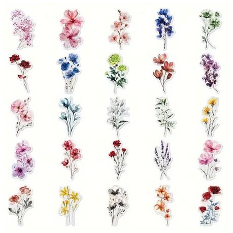 50pcs Transparent Floral Stickers PET Material, Self-Adhesive