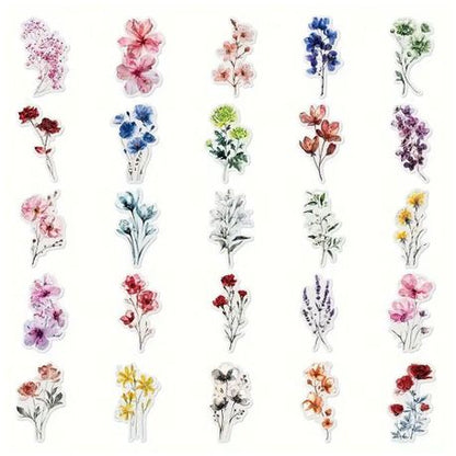 50pcs Transparent Floral Stickers PET Material, Self-Adhesive