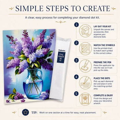 Kabukis 5D Diamond Dot Painting Vase Flower - Lilac Full Drill Kit 40x30cm
