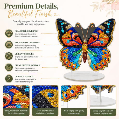 Kabukis DIY Diamond Dot Art Kit - Vibrant Butterfly Orange Decor Ornament
