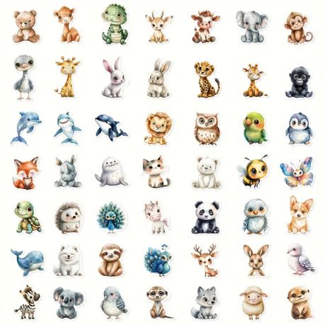 Kabukis 50pc Cartoon Animal Vinyl Stickers for Laptop, Mobile Phone, Tablet