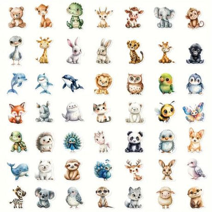 Kabukis 50pc Cartoon Animal Vinyl Stickers for Laptop, Mobile Phone, Tablet