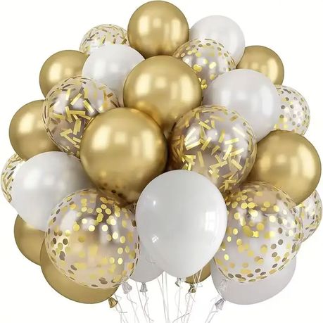 30 Pieces Golden & Pearl White Balloons - Luxurious Party Elegance Set