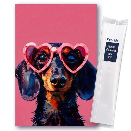 Kabukis 5D Diamond Dot Painting - Dachshund Dog Heart Glasses Kit 40x30cm