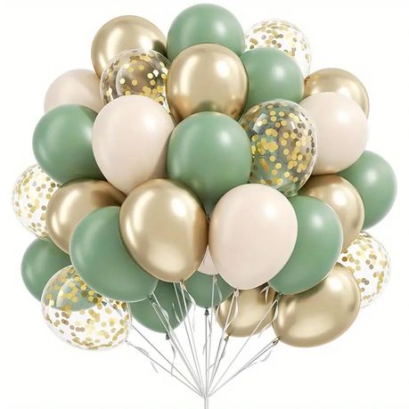 Kabukis 48 Pcs Sage Green, Golden & White Balloon Arch Kit - Easy Assembly