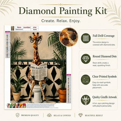 Kabukis DIY Diamond Painting Giraffe on Toilet 30x40cm - Hilarious Art