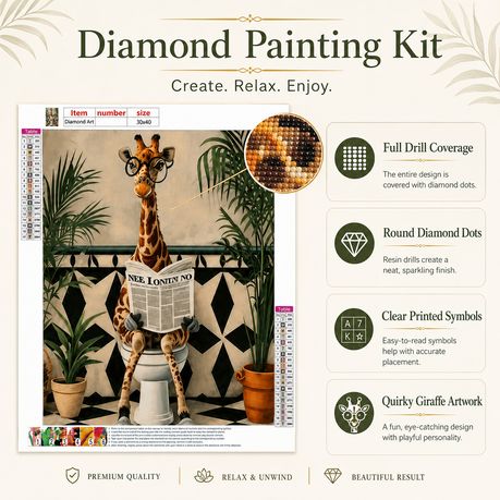 Kabukis DIY Diamond Painting Giraffe on Toilet 30x40cm - Hilarious Art