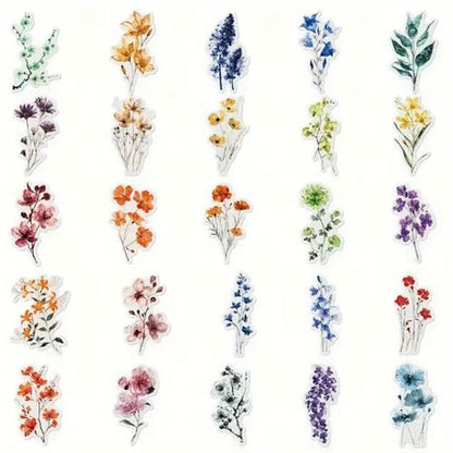 50pcs Transparent Floral Stickers PET Material, Self-Adhesive