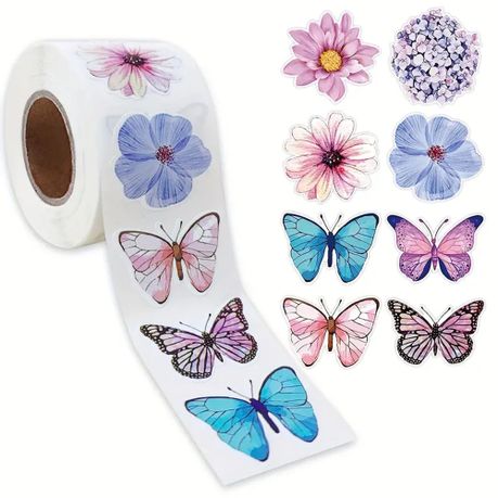 500pcs Bright & Attractive Butterfly &Flower Shaped Gift Wrap Sticker Roll