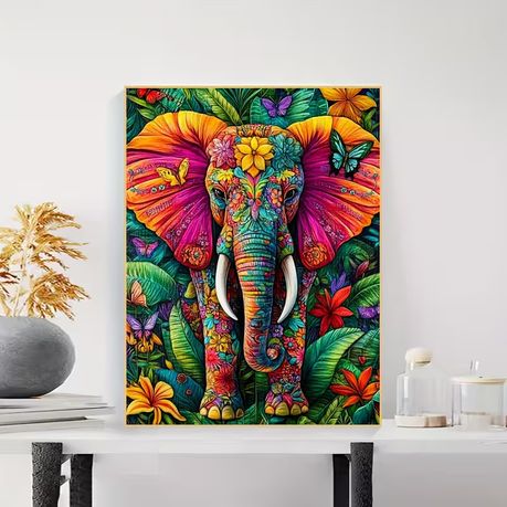 Large 5D Diamond Painting Kit Elephants & Flowers - Stunning Art 40x30