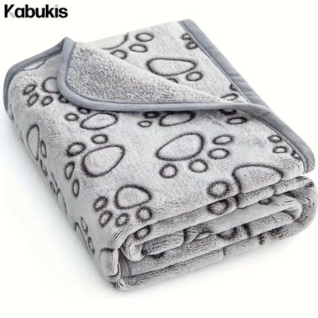 Kabukis Best-Selling Paw Print Grey Pet Blanket for Dogs & Cats
