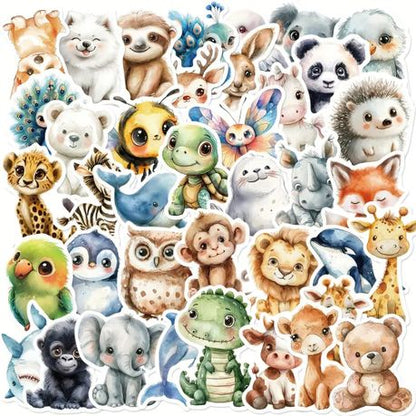 Kabukis 50pc Cartoon Animal Vinyl Stickers for Laptop, Mobile Phone, Tablet